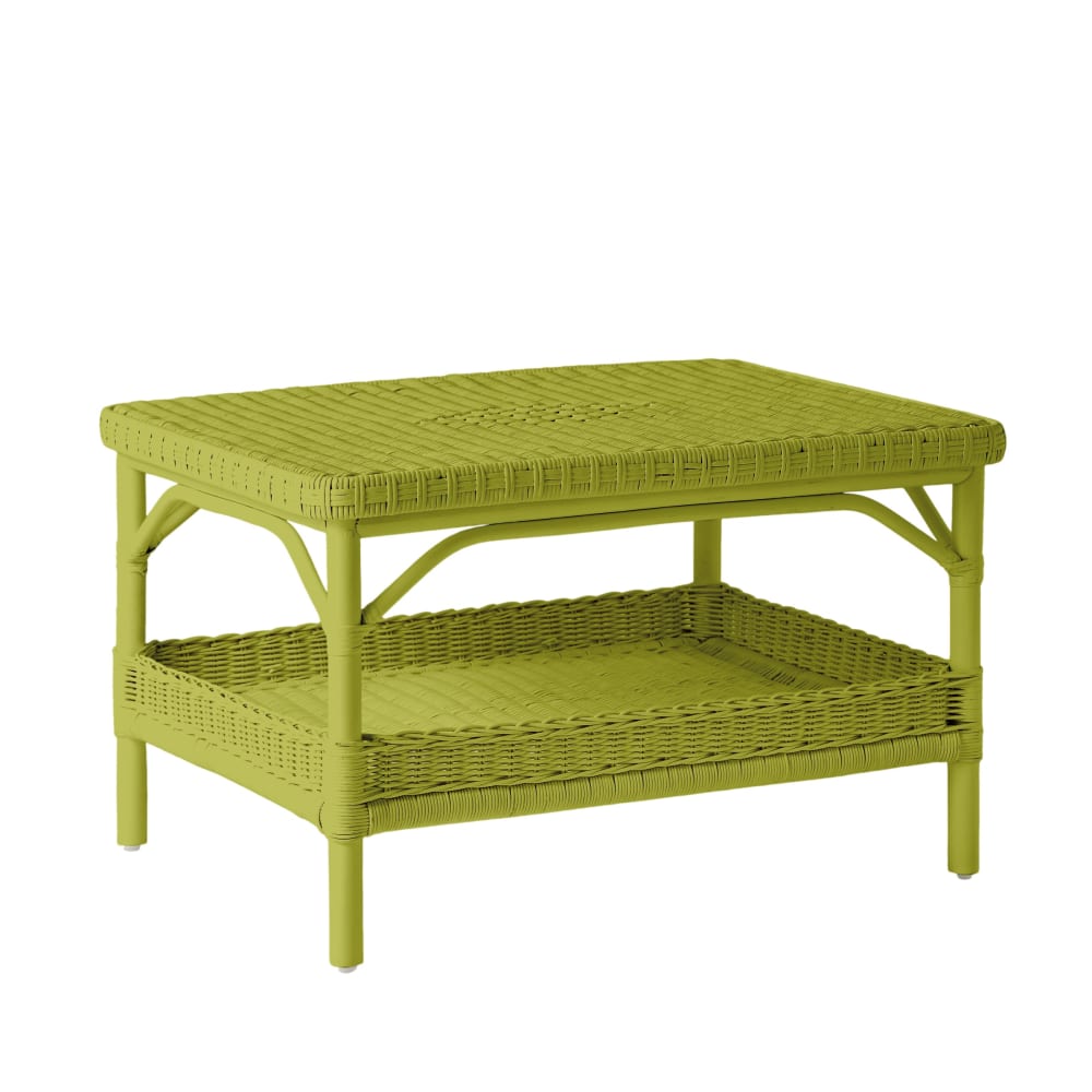 Table basse rectangulaire rotin laqué vert gazon