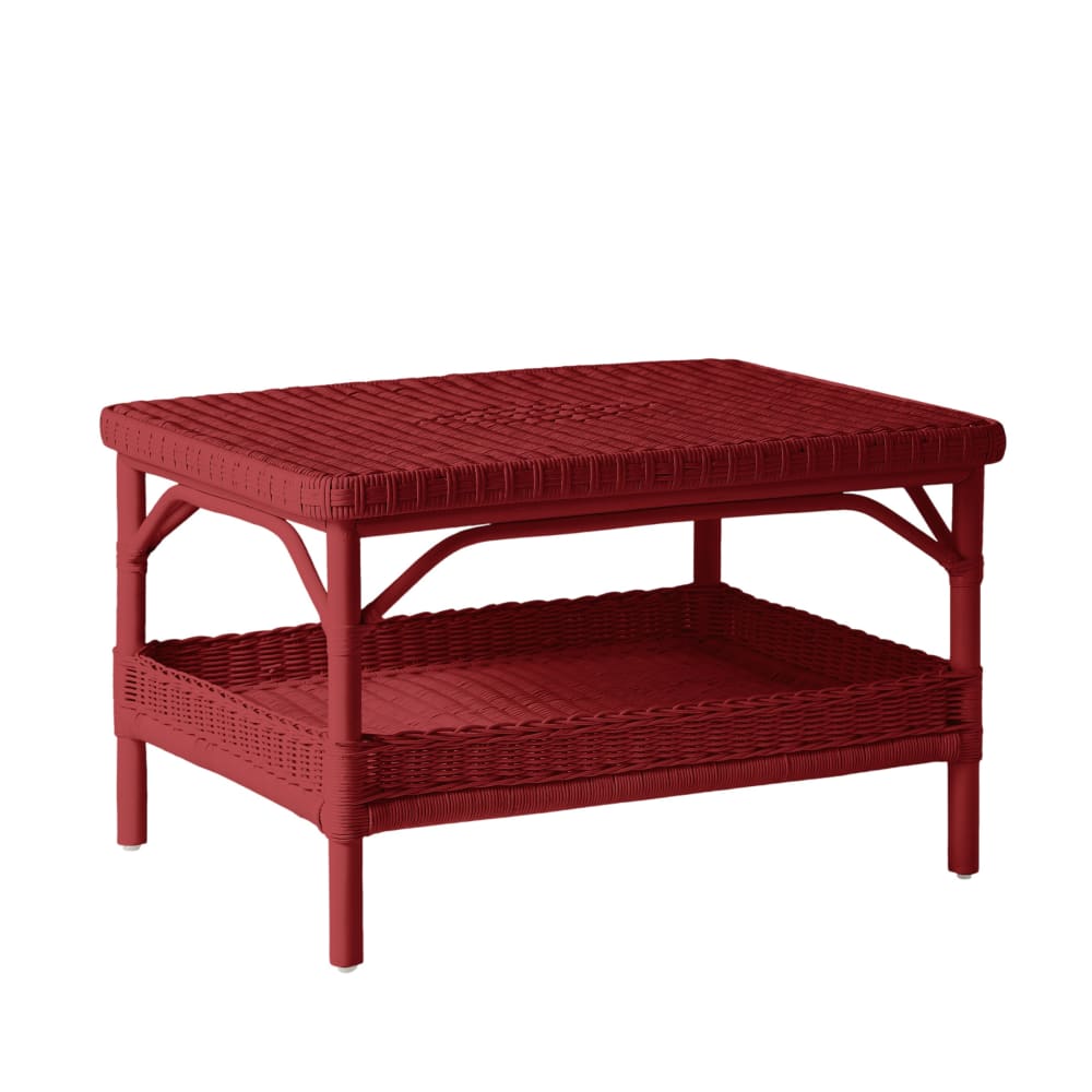Table basse rectangulaire rotin laqué rouge rubis