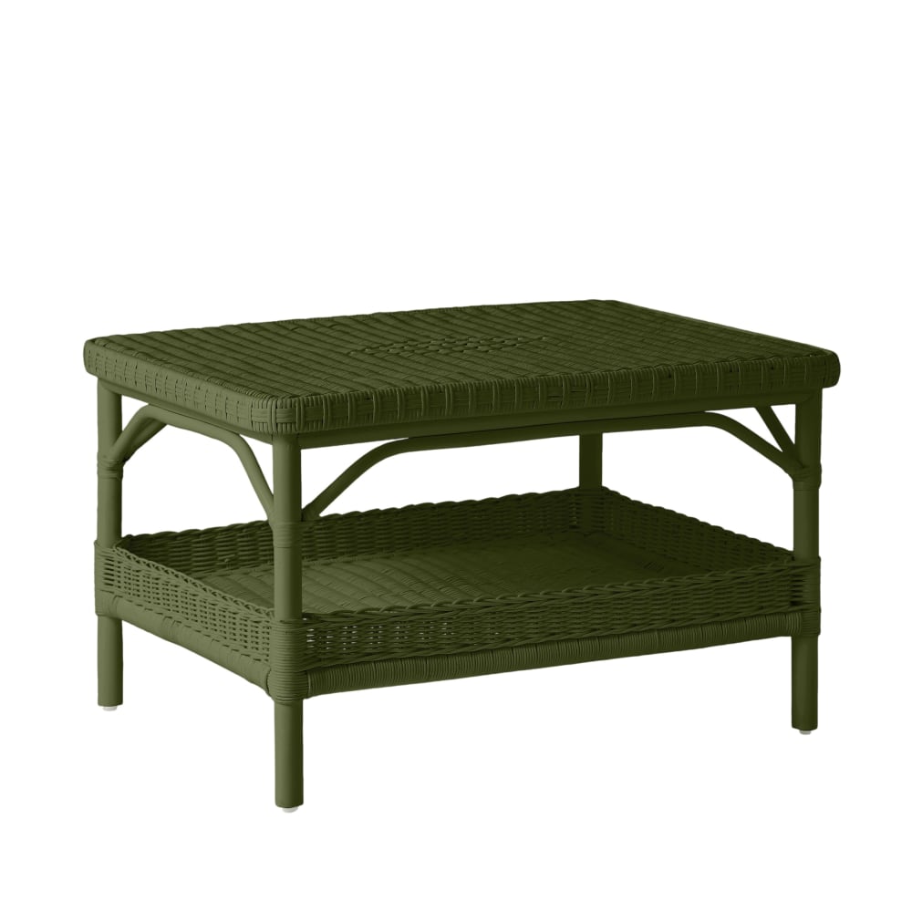 Table basse rectangulaire rotin laqué vert bronze