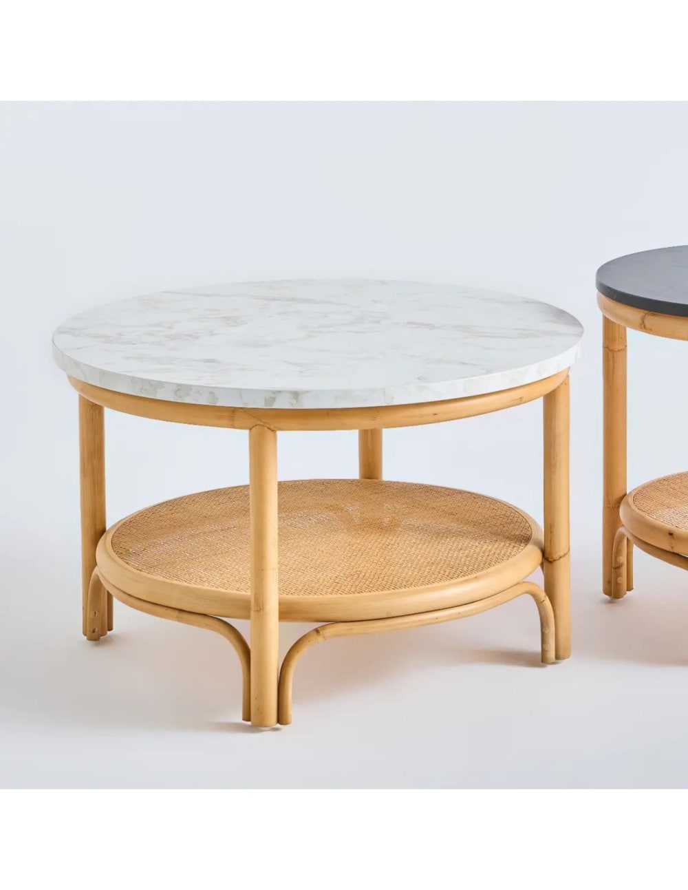 Table basse rotin d70 plateau blanc