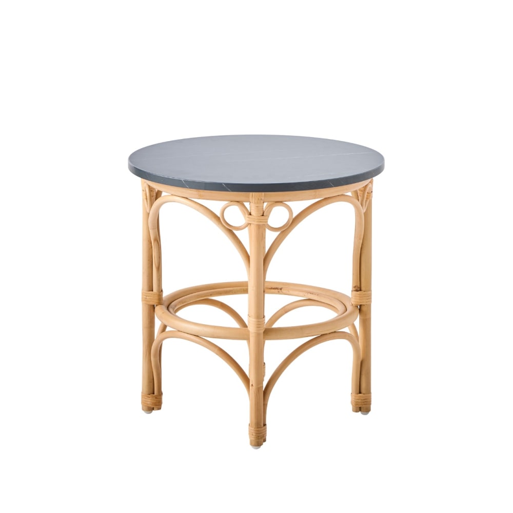 Table basse rotin plateau noir