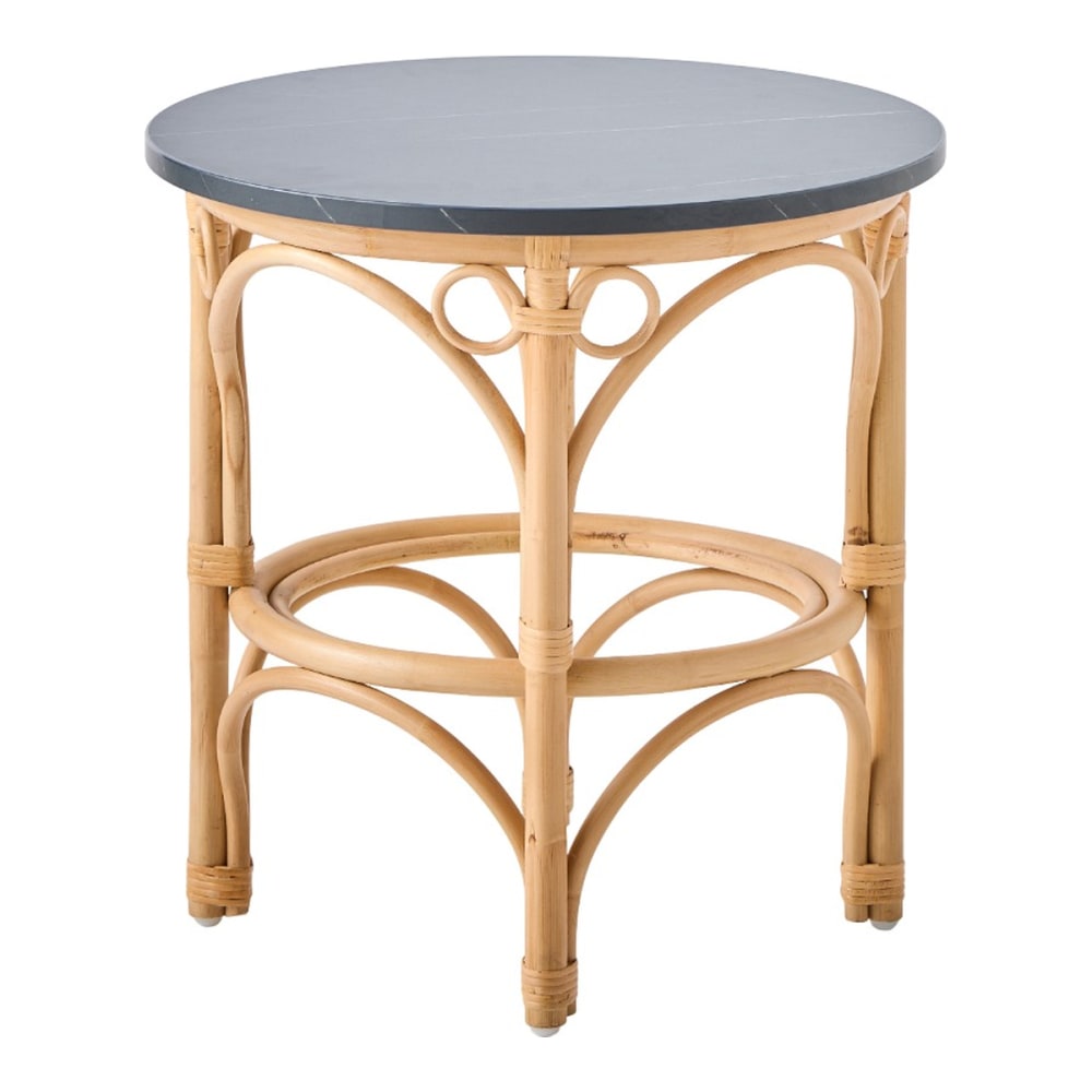 Table basse rotin plateau noir