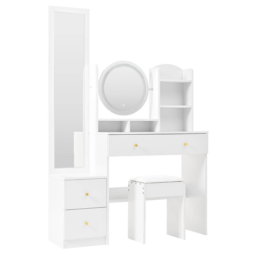 Flieks 4-in-1 Schminktisch Ganzkörperspiegel LED-Beleuchtung Weiß style modern WEISS SPANPLATTE Mädchen
