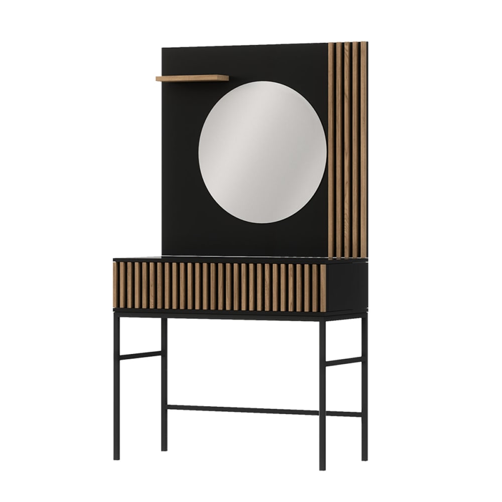 Coiffeuse murale 1 tiroir 1 miroir panneaux de particules noir