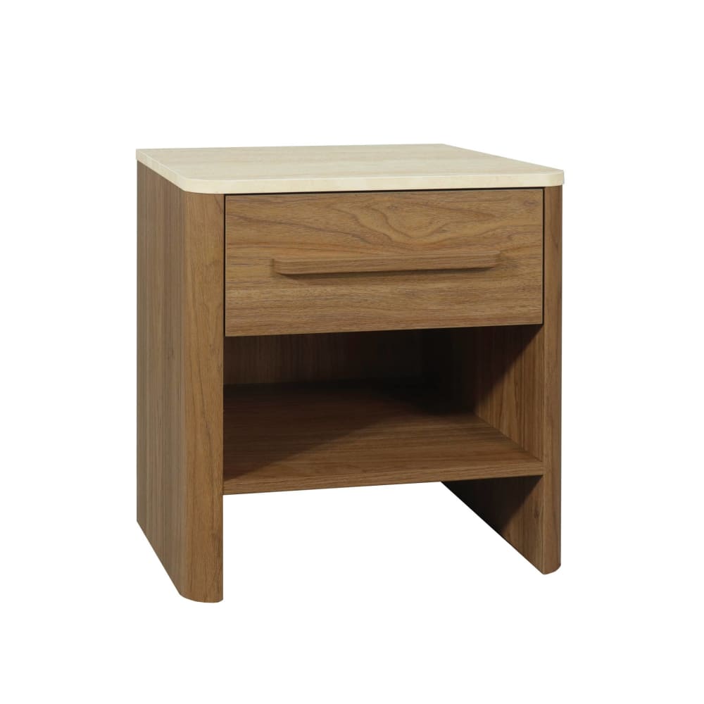 Table de chevet décor bois noyer et effet travertin 1 tiroir Table de chevet décor bois noyer et effet travertin 1 tiroir