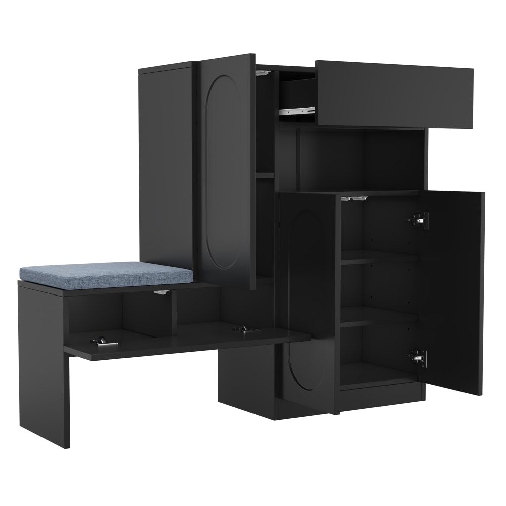 Flieks 2-in-1 Schuhschrank Gewölbte Türen Sitzbank Schwarz style modern Schwarz Spanplatte