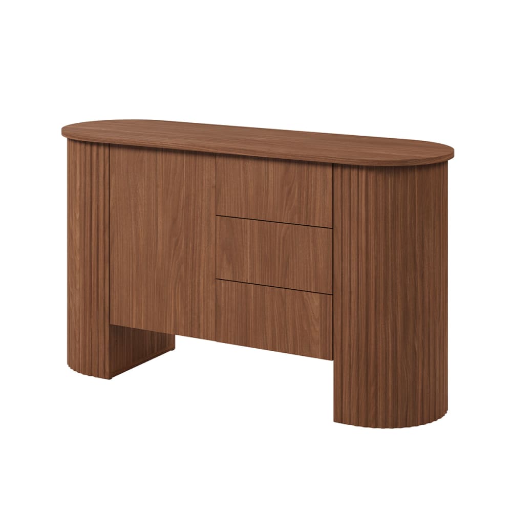 Buffet 1 porte 3 tiroirs foncé panneaux laminés marron Buffet 1 porte 3 tiroirs foncé panneaux laminés marron