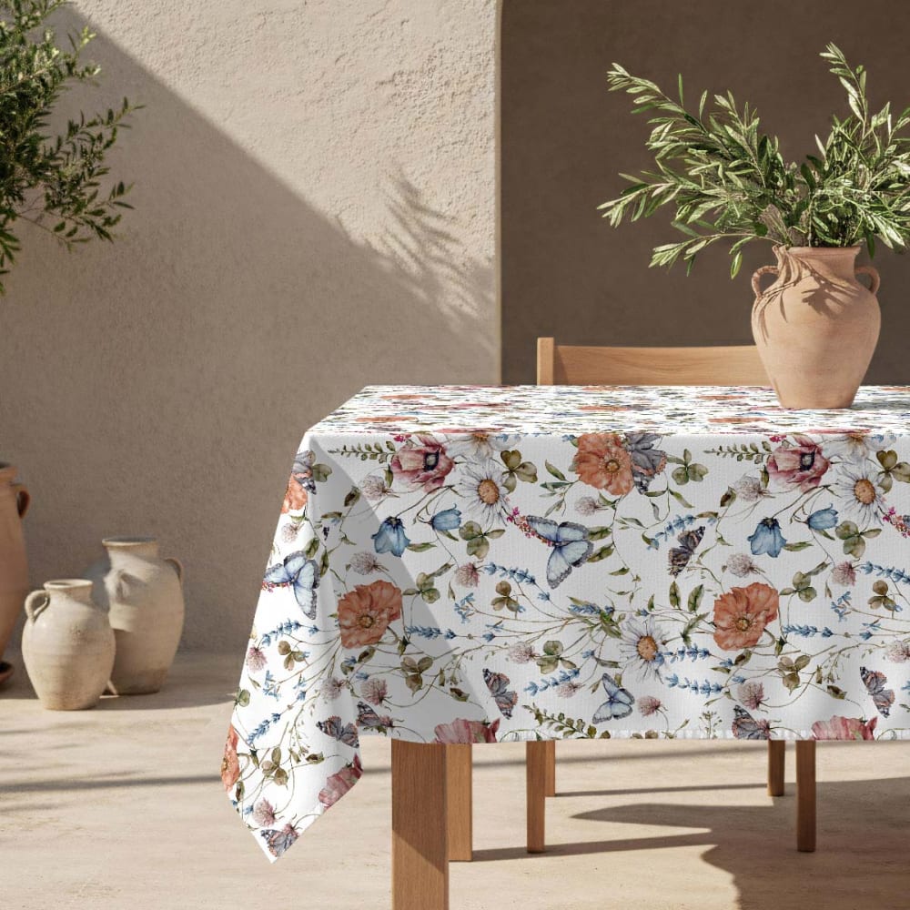 Fleckabweisende Tischdecke – 100 % Baumwolle, 150×150 cm -