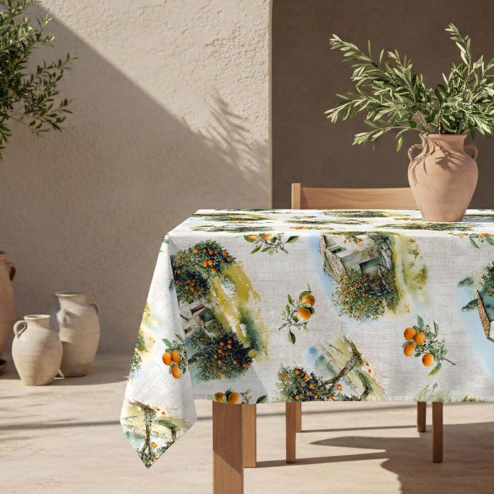 Fleckabweisende Tischdecke – 100 % Baumwolle, 150×150 cm -