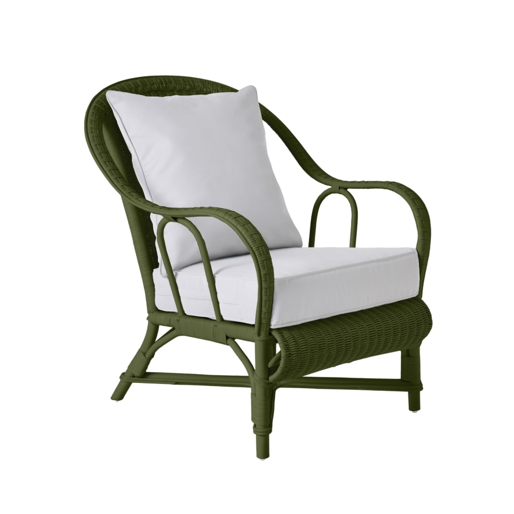 Fauteuil rotin laqué vert bronze Fauteuil rotin laqué vert bronze