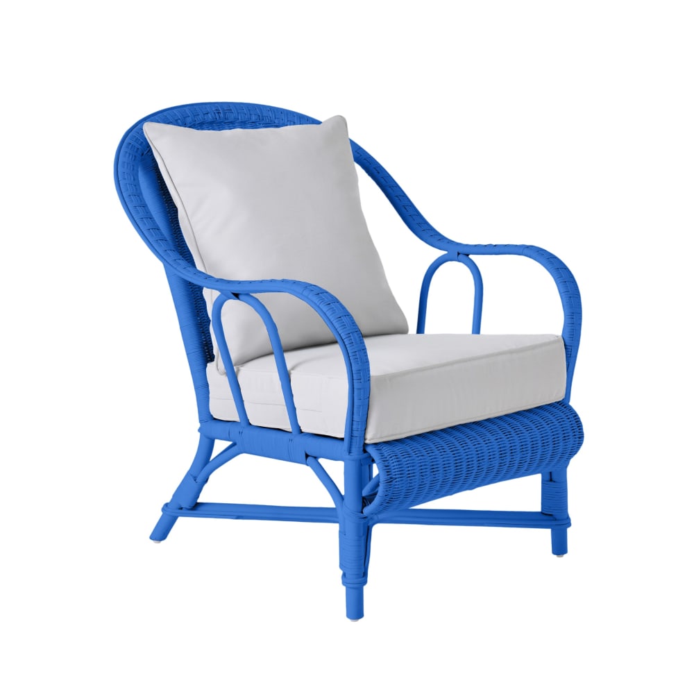 Fauteuil rotin laqué bleu grec Fauteuil rotin laqué bleu grec