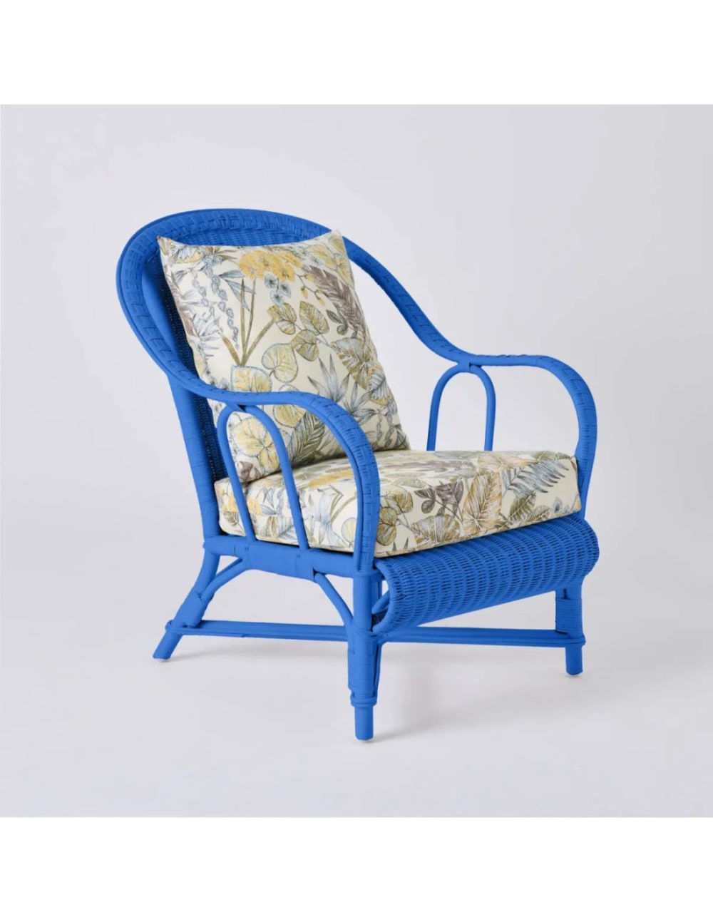 Fauteuil rotin laqué bleu grec