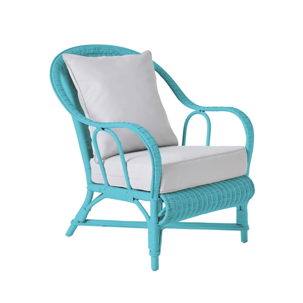 Fauteuil rotin laqué bleu azur Fauteuil rotin laqué bleu azur