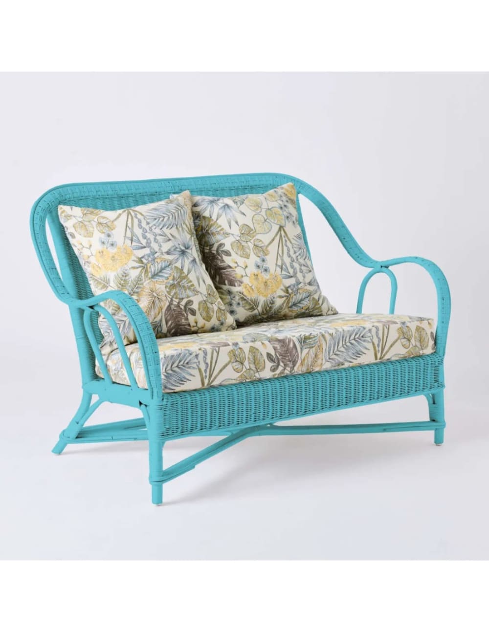 Fauteuil rotin laqué bleu azur