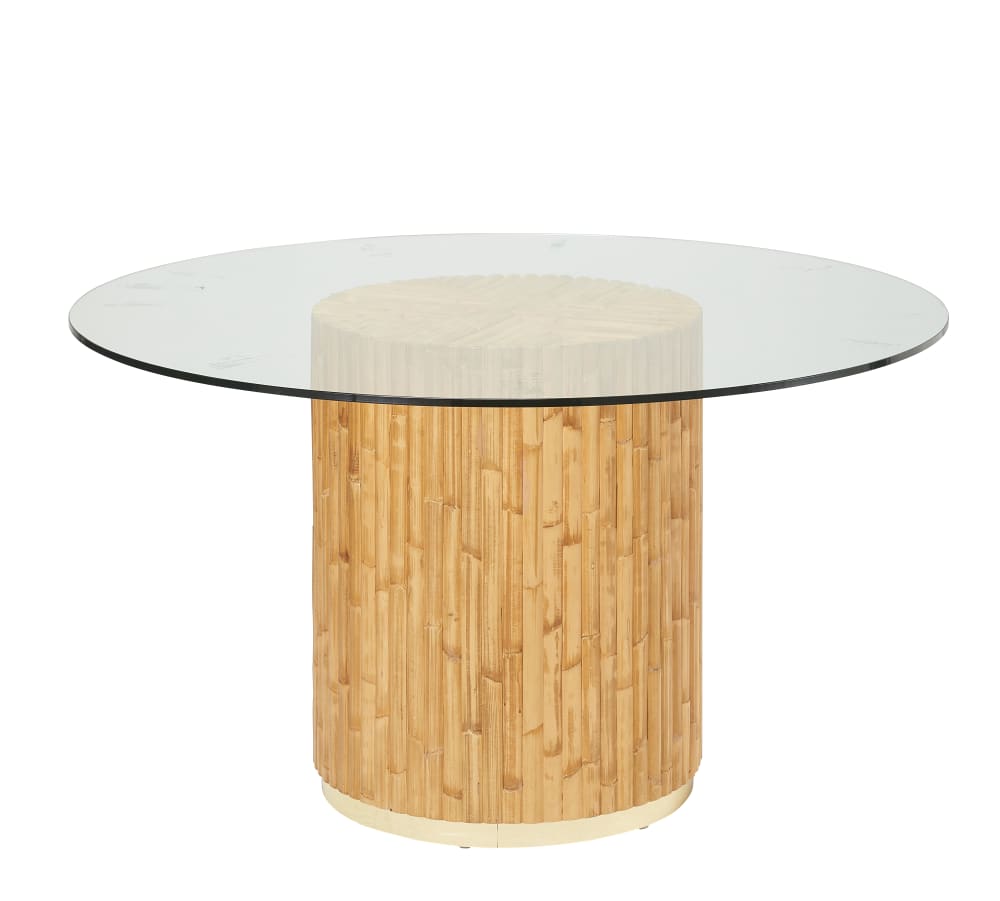 Table ronde en marqueterie de rotin beige
