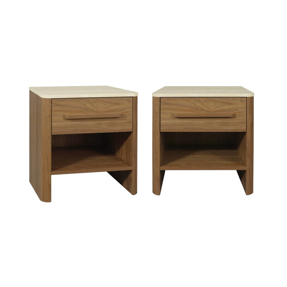 Lot de 2 tables de chevet décor bois noyer et effet travertin 1 tiroir Lot de 2 tables de chevet décor bois noyer et effet travertin 1 tiroir
