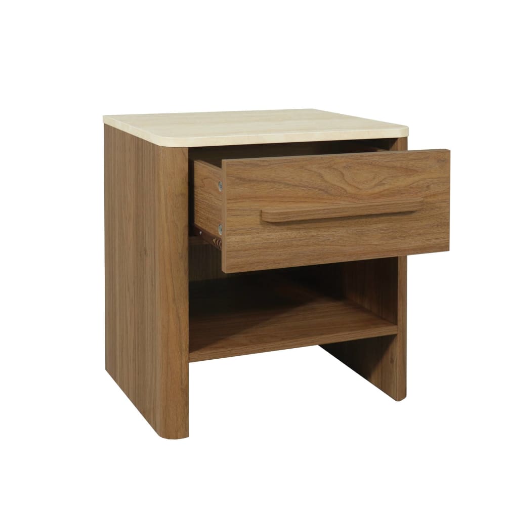 Lot de 2 tables de chevet décor bois noyer et effet travertin 1 tiroir