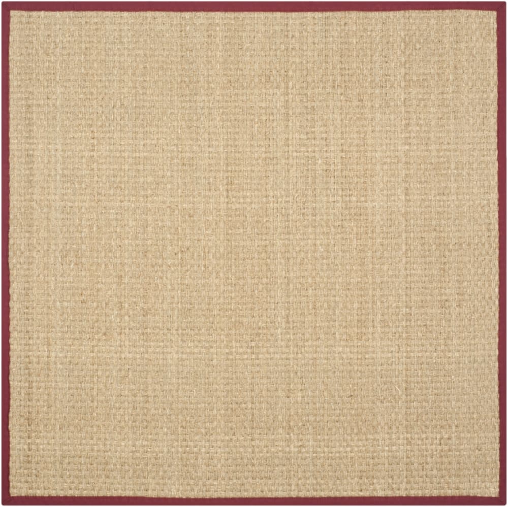 Tapis fibre naturelle en herbiers marins beige/rouge, 183 x 183 cm