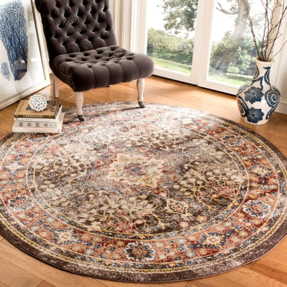 Tapis traditionnel en polypropylène marron/orange, 122 cm — vue 3