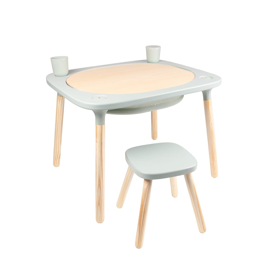 Active Tots 4-in-1 Spieltisch mit Hocker Holz FSC Salbeigrün Braun Holz