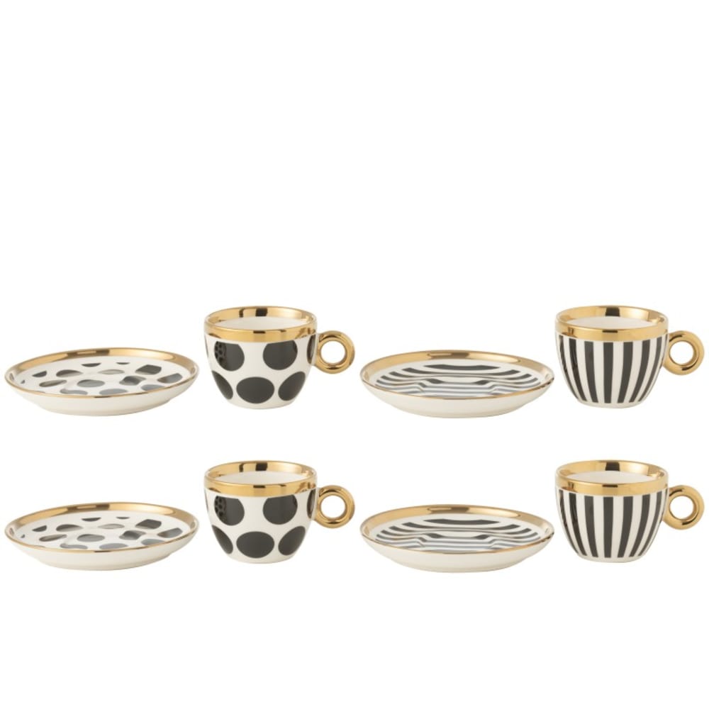 caja con 4 tazas de cafe y platillos 136 x 136 x 18 cm