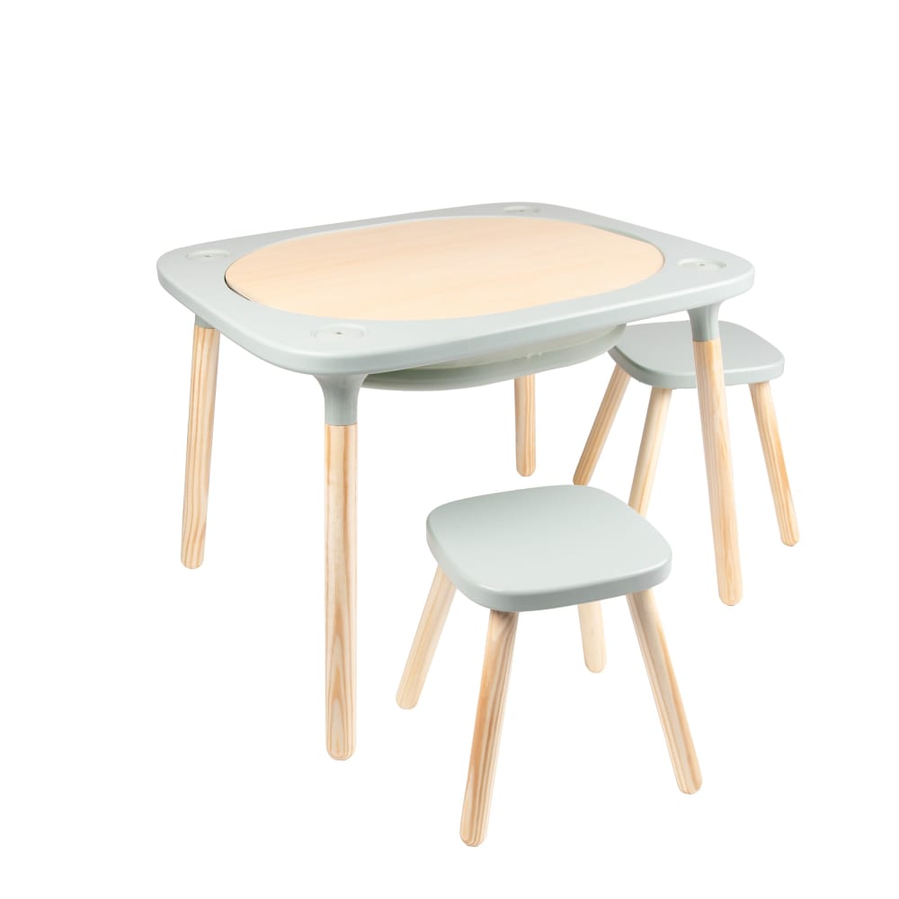 Active Tots 4-in-1 Spieltisch mit 2 Hockern Holz FSC Salbeigrün Braun Holz