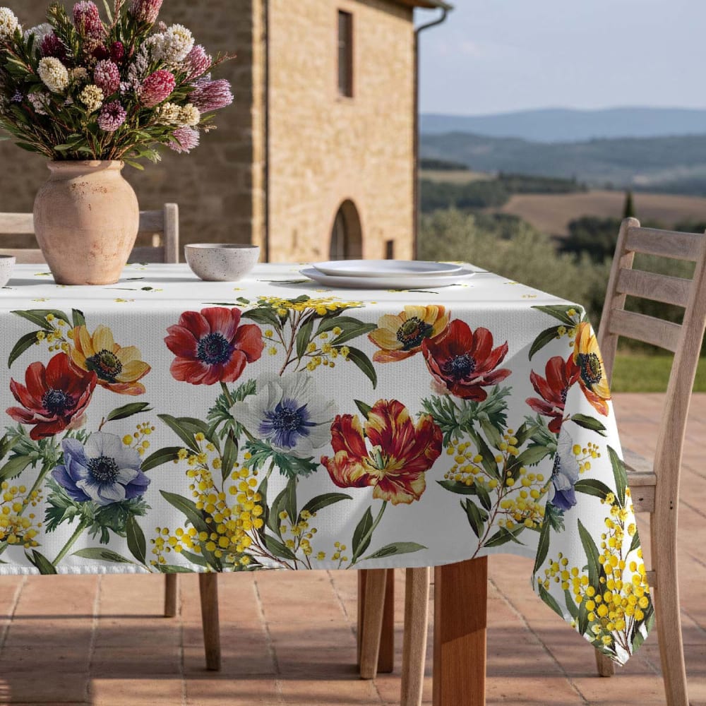Fleckabweisende Tischdecke – 100 % Baumwolle, 150×150 cm -