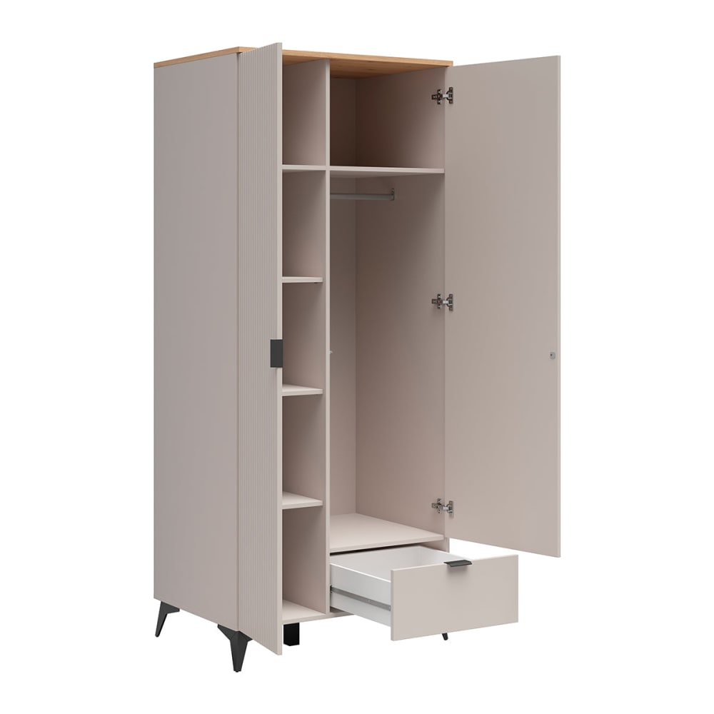 Armoire 2 portes 1 tiroir et bois panneaux agglomérés stratifié beige