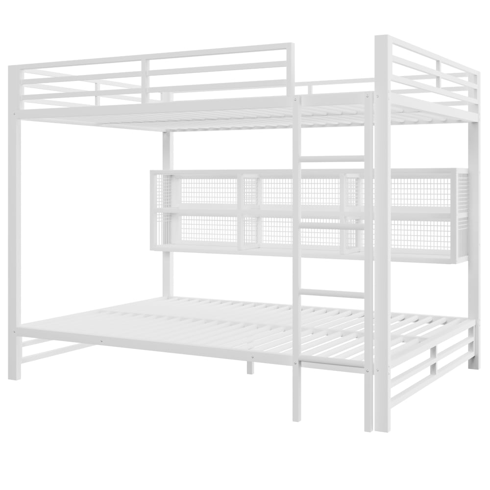 ComfortXL Etagenbett aus Eisen mit Stauraum und led Weiß 140x200 cm WEISS STAHL Baby