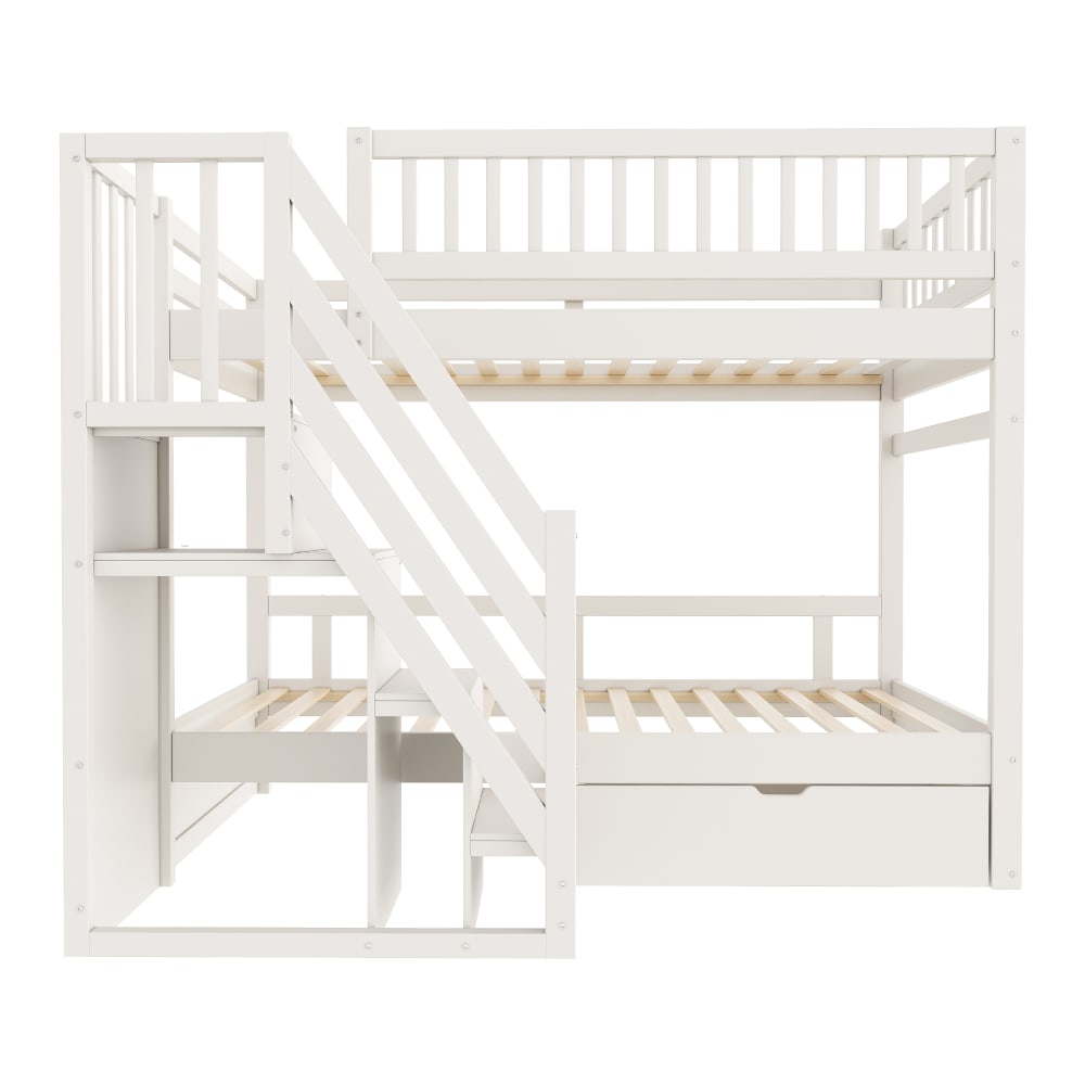 Etagenbett Holz Stauraumtreppe Schubladen weiß 90x200 cm -