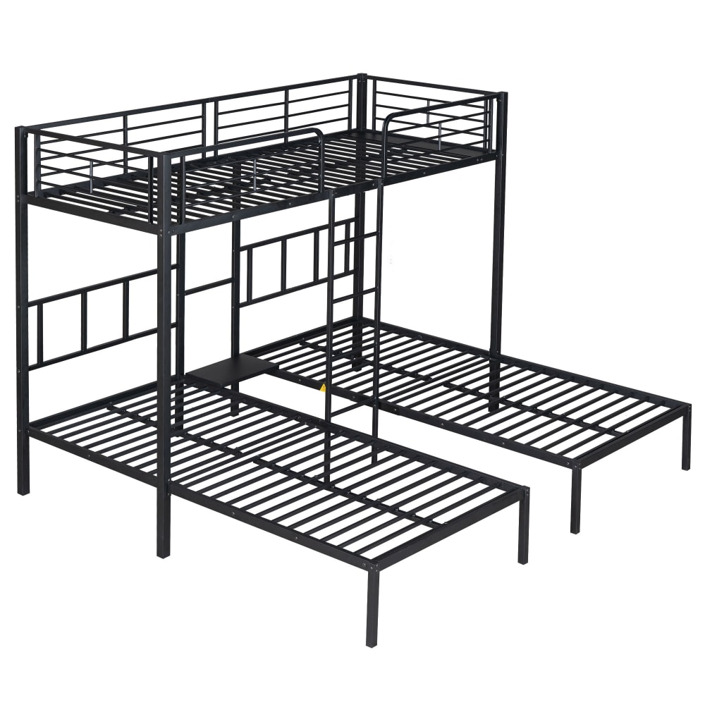 ComfortXL Dreifach Etagenbett aus Eisen mit Tisch Schwarz 90x200 cm SCHWARZ STAHL Baby
