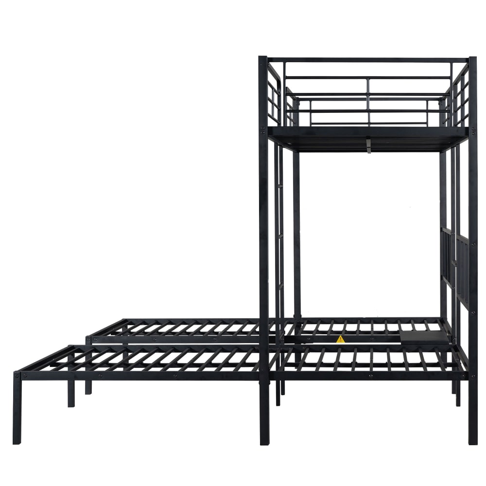 Dreifach Etagenbett aus Eisen mit Tisch Schwarz 90x200 cm -