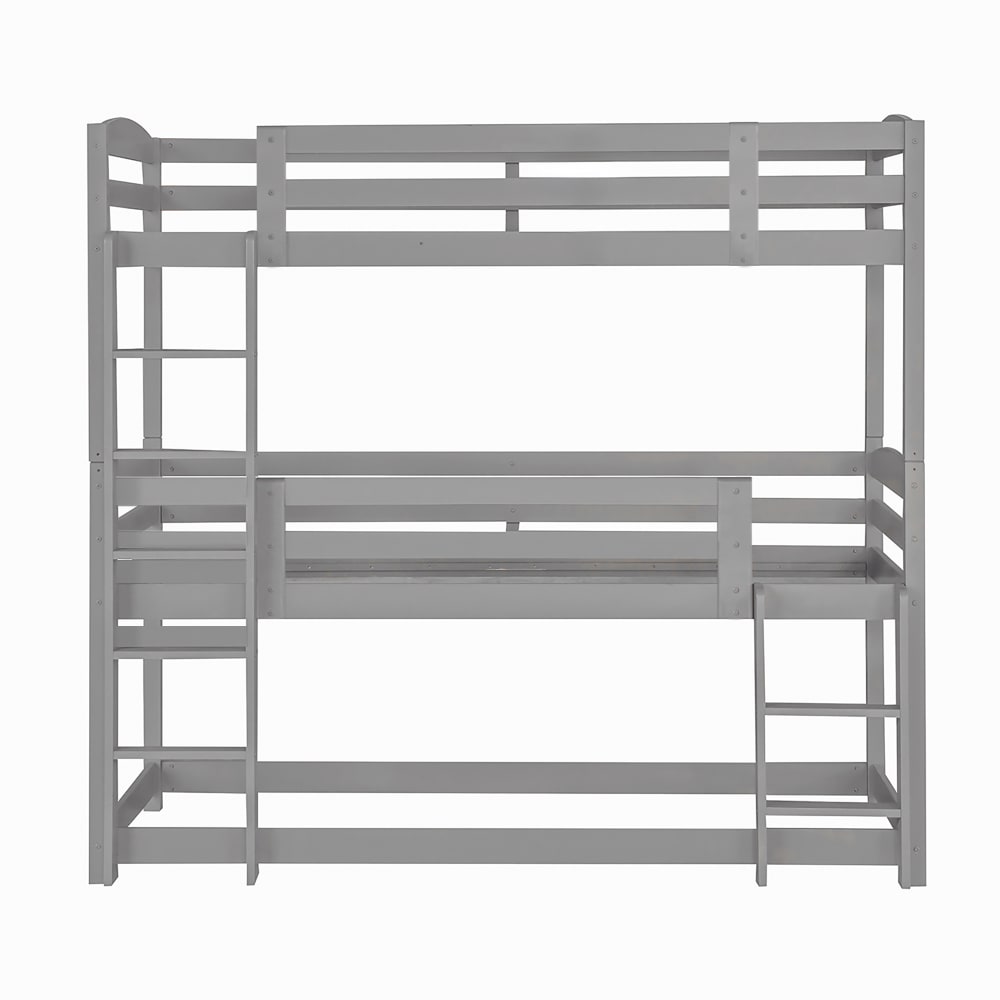 Lit superposé triple convertible en bois gris 90x200 cm