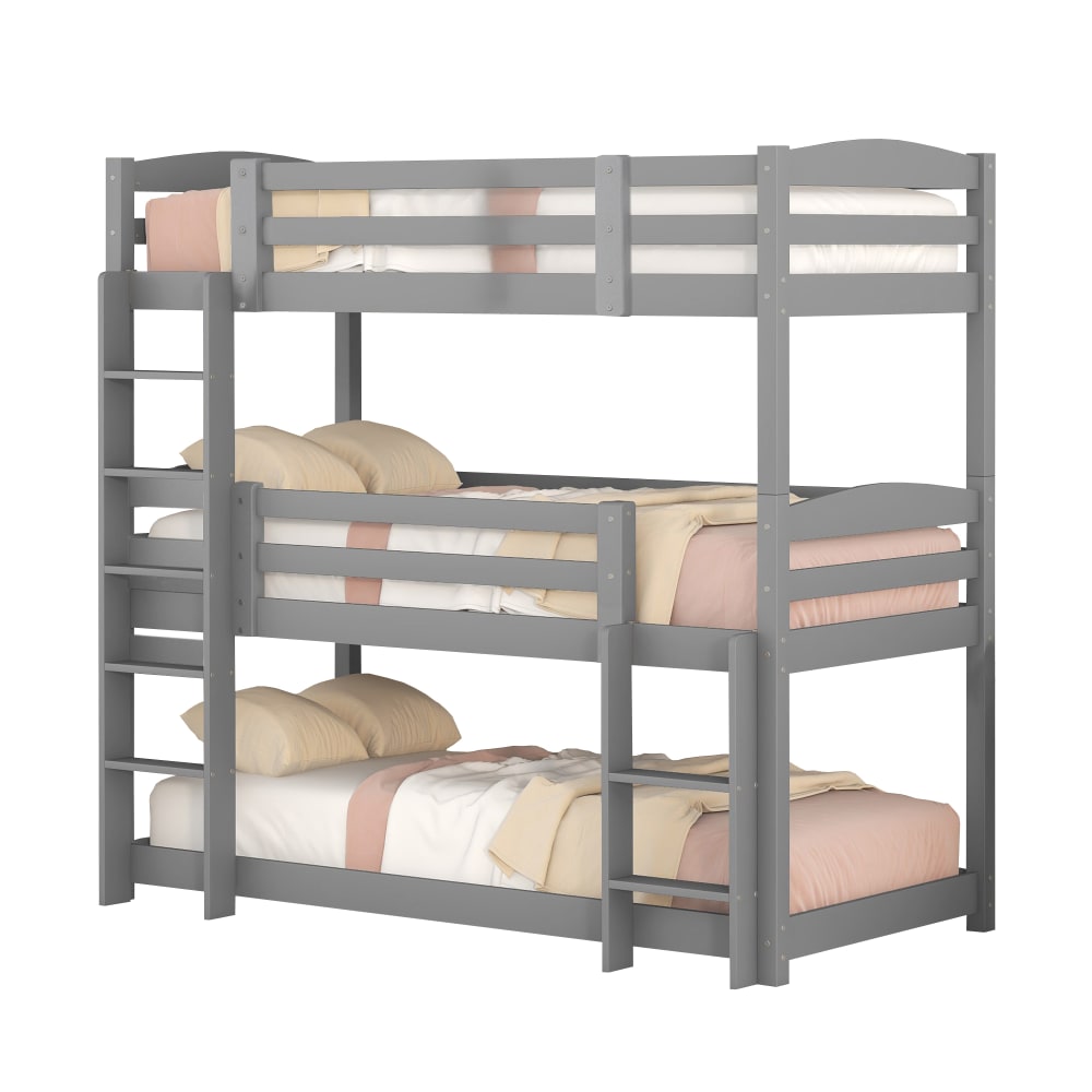 Dreifach Etagenbett umbaubar aus Holz Grau 90x200 cm - Maisons Du