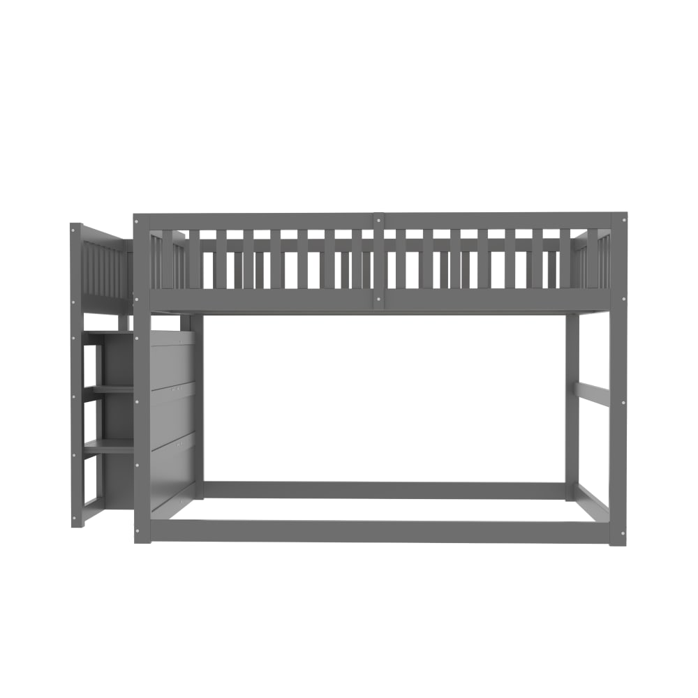Niedriges Etagenbett mit Stauraumtreppe Grau 140x200 cm - Maisons