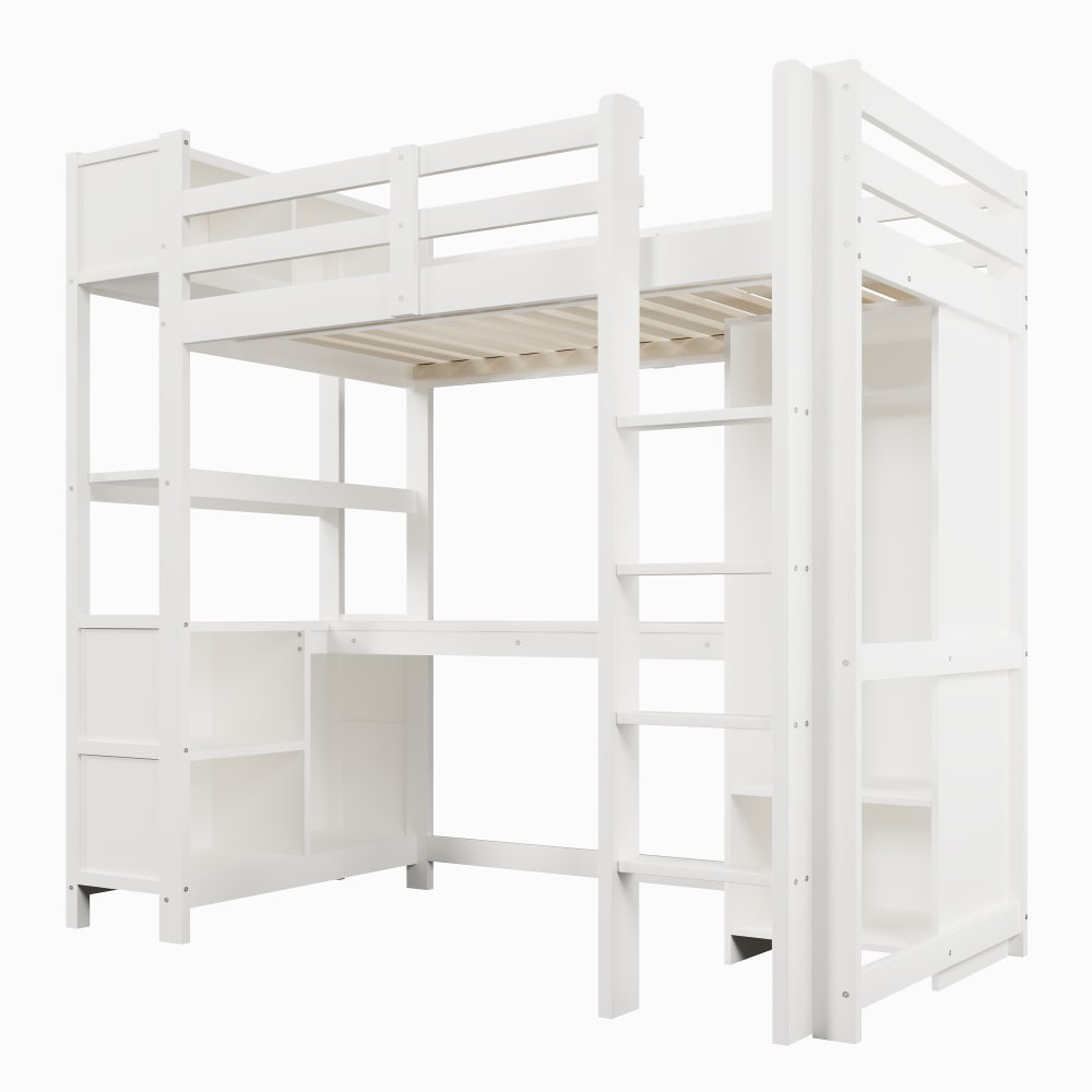 ComfortXL Kinderhochbett mit Schreibtisch und Stauraum weiß 90 x 200 cm Holz Baby
