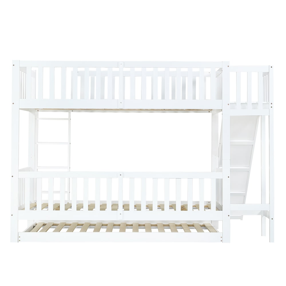 ComfortXL Etagenbett mit Rollbett und Rutsche Weiß 90x200 cm WEISS HOLZ Baby