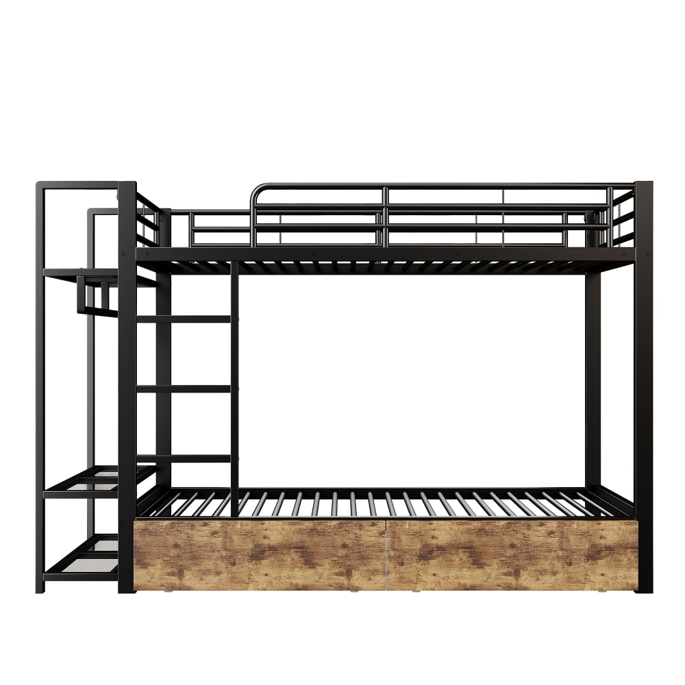Etagenbett aus Eisen mit Stauraum und led Schwarz 90x200 cm -