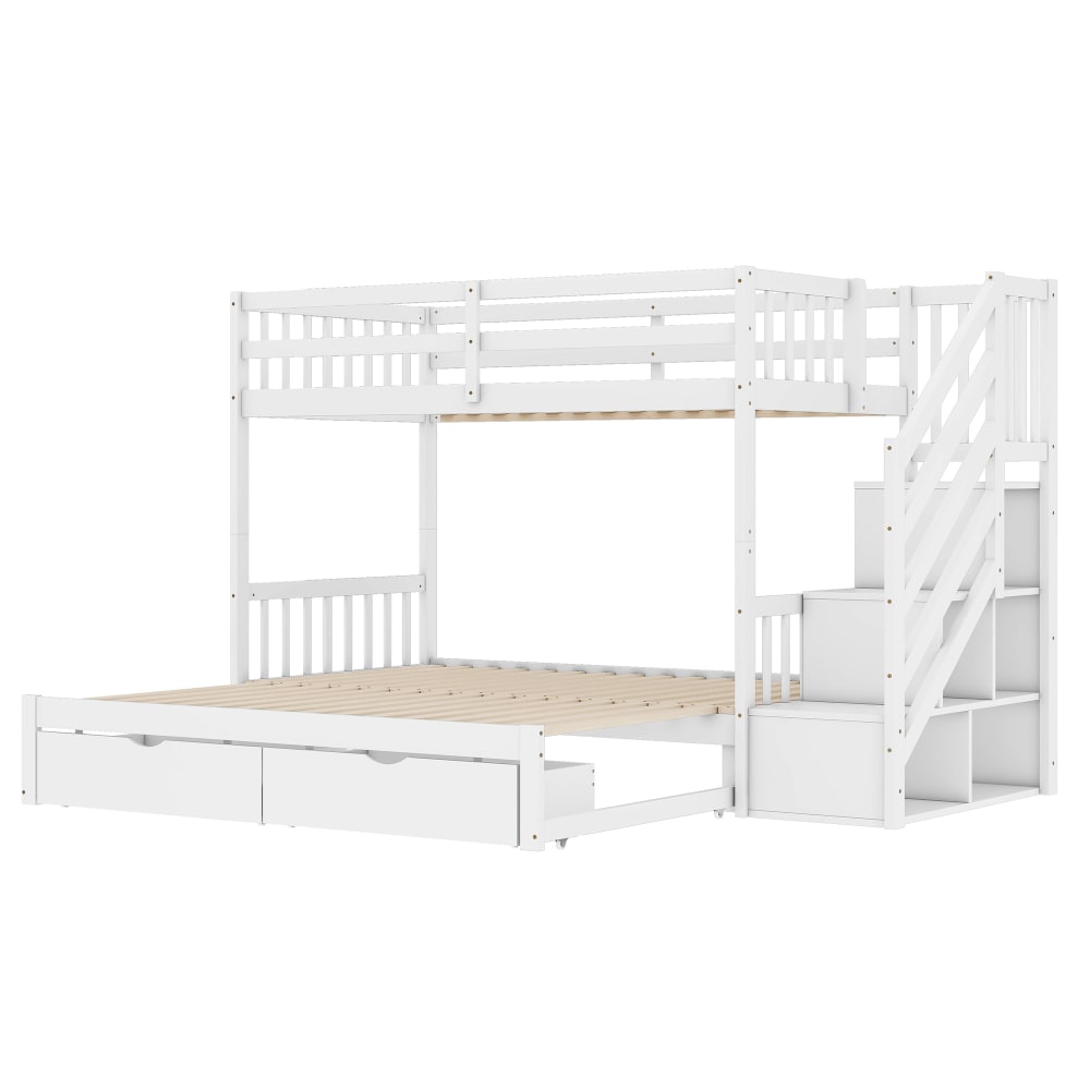 Lit superposé avec lit gigogne extensible blanc 90x200 cm