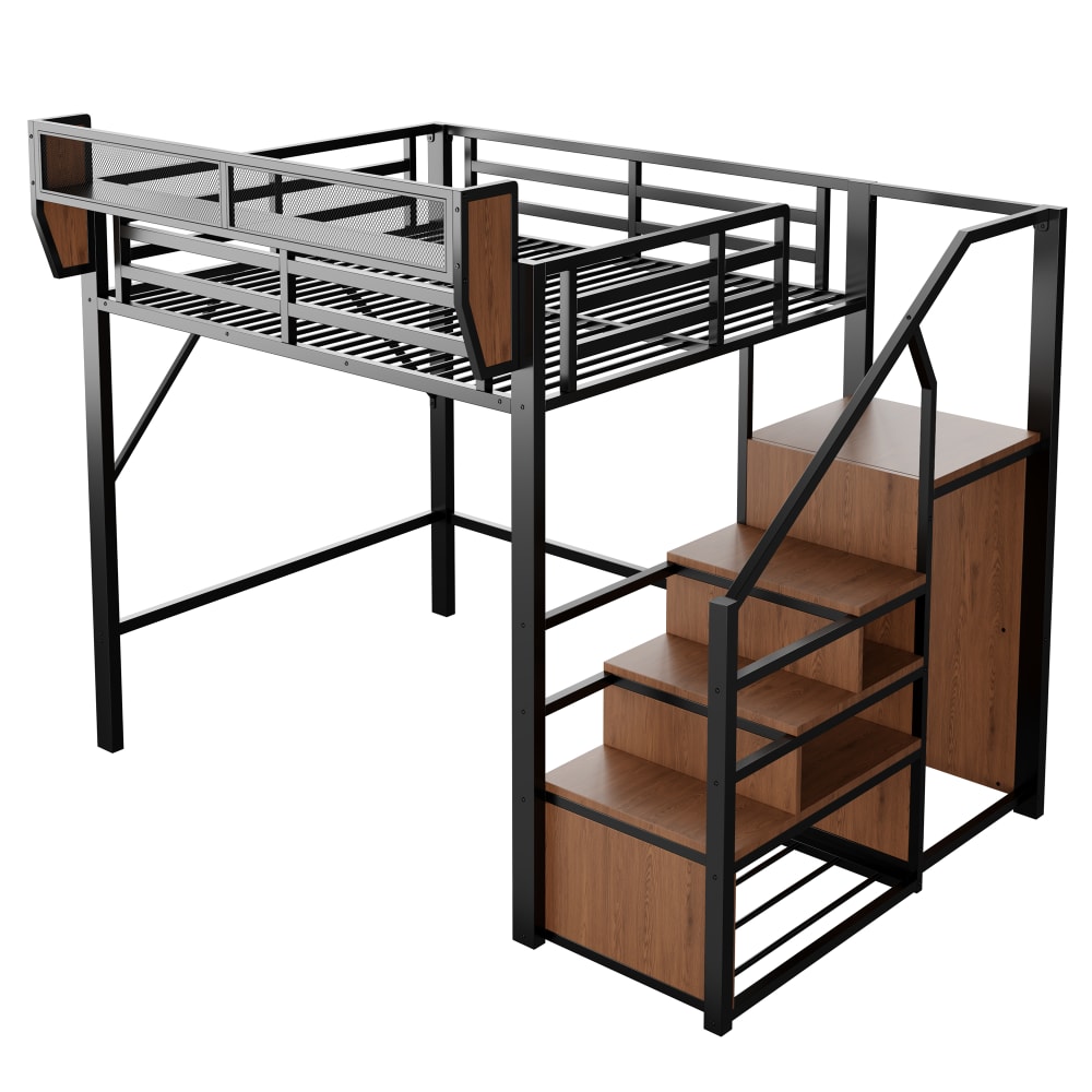 Lit mezzanine enfant avec rangement modulable et led 140 x 200 cm
