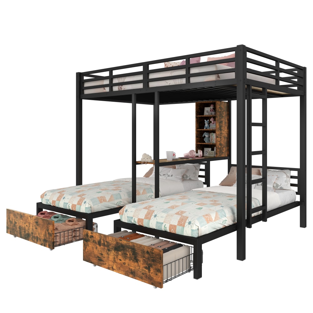 ComfortXL Dreifach Etagenbett Stauraum Eisen Schwarz 90x200 cm 140x200 cm SCHWARZ STAHL Baby