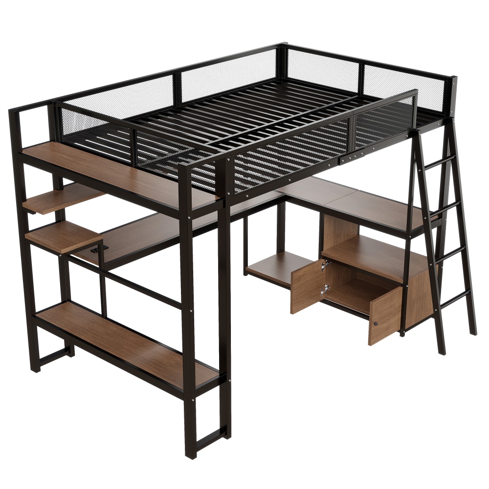 ComfortXL Gaming Hochbett aus Eisen Büro led Schwarz 140x200 cm SCHWARZ STAHL Baby