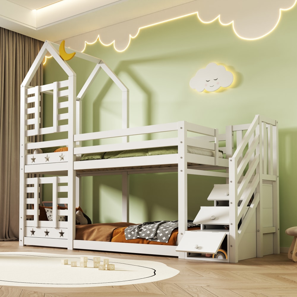 Haus Etagenbett mit Stauraum Weiß 90x200 cm - Maisons Du Monde