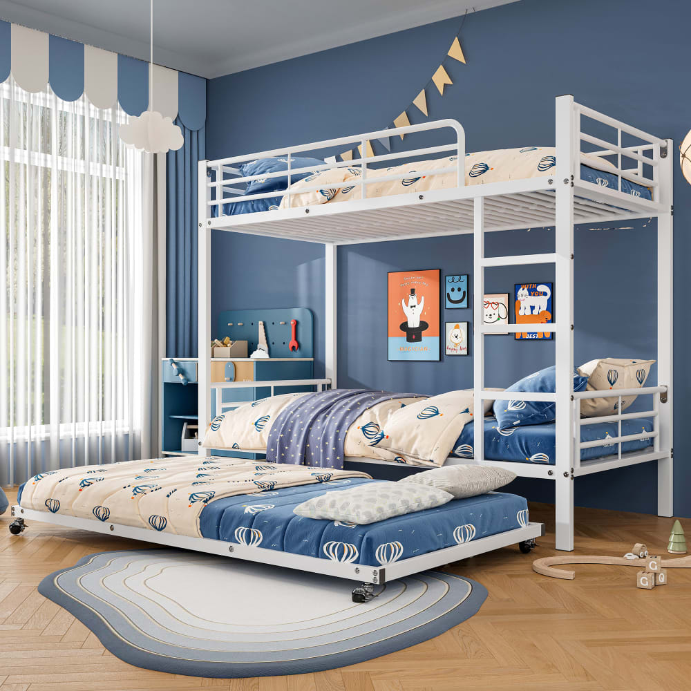 Etagenbett aus Eisen mit Rollbett Weiß 90x200 90x190 cm - Maisons