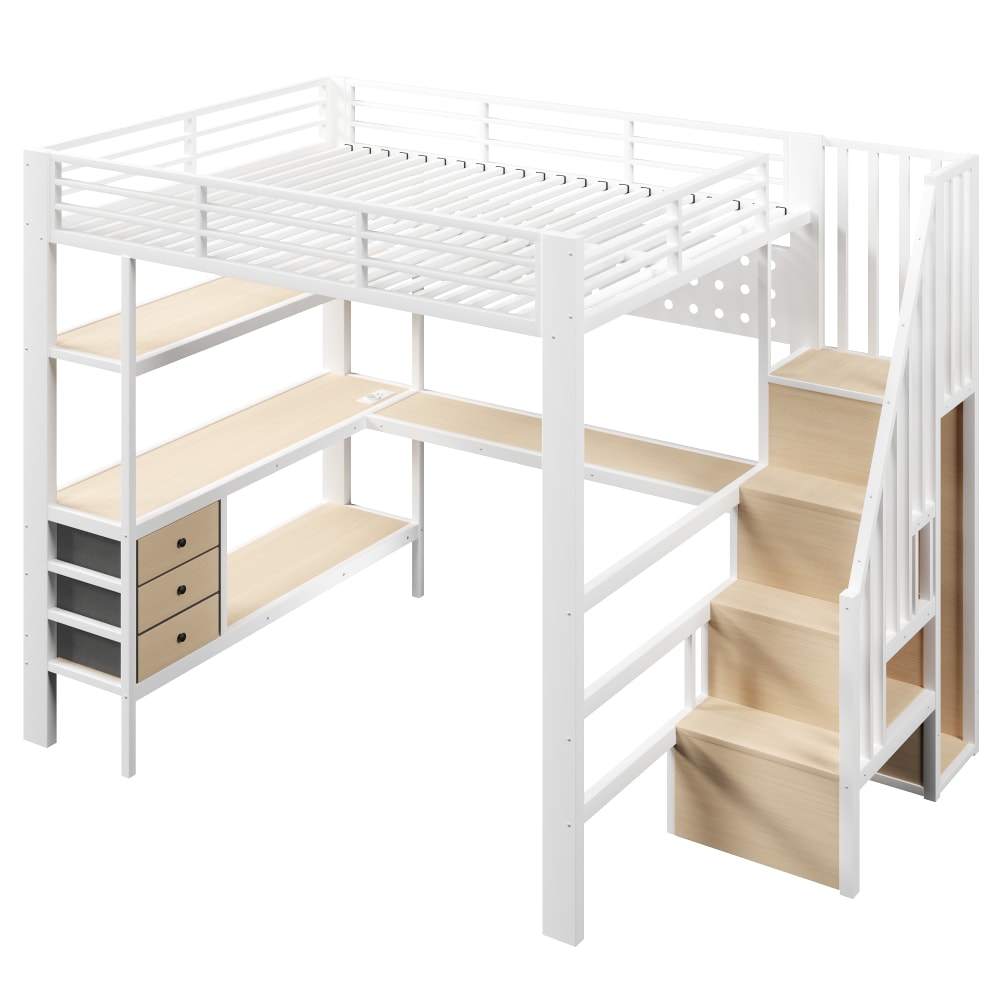 Lit mezzanine enfant avec bureau tiroirs et led 140 x 200 cm