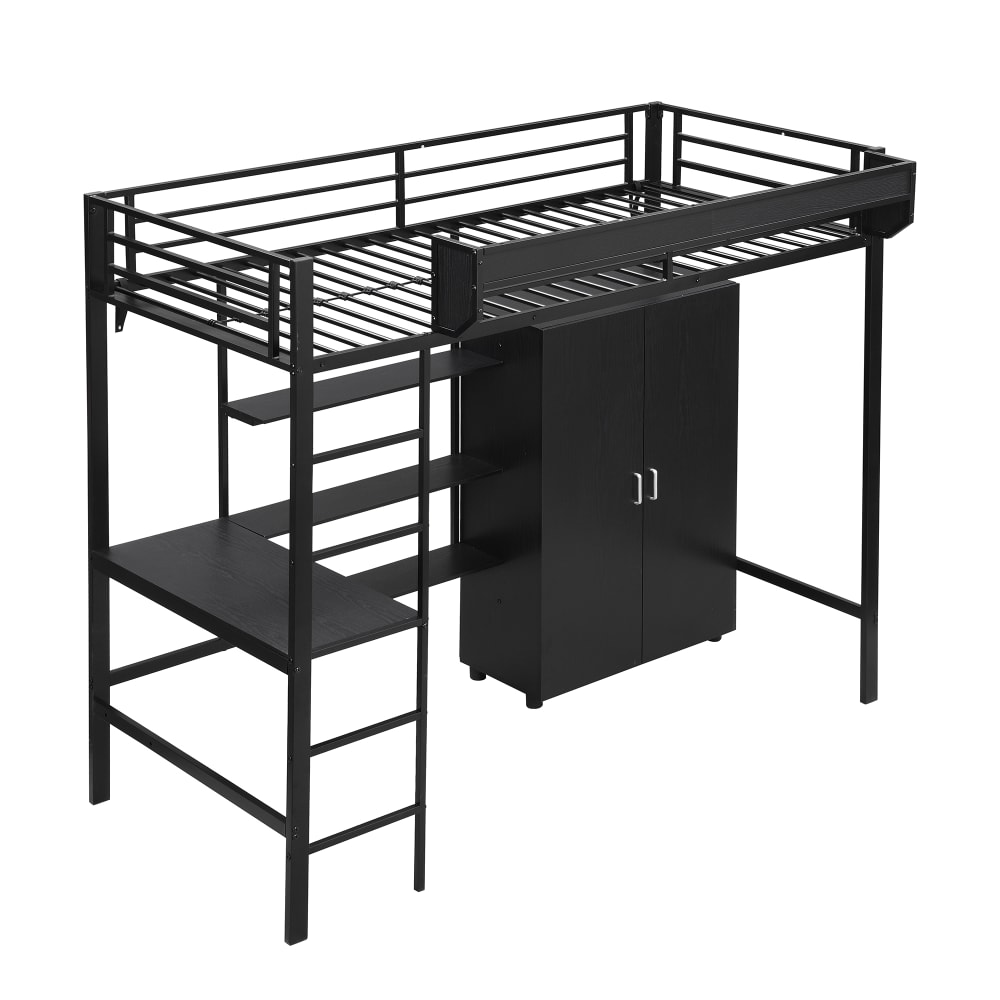ComfortXL Kinderhochbett mit Schreibtisch und Schrank Schwarz 90 x 200 cm SCHWARZ STAHL Baby