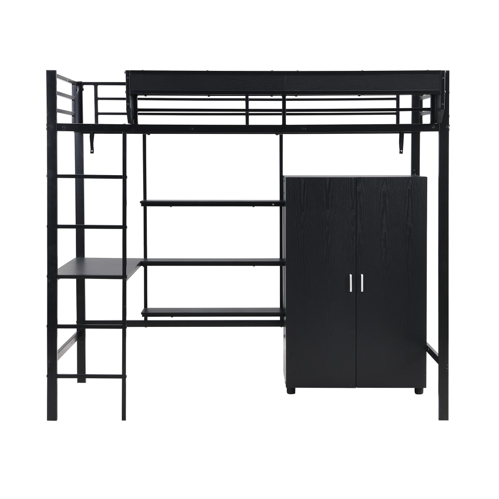 Kinderhochbett mit Schreibtisch und Schrank Schwarz 90 x 200 cm -