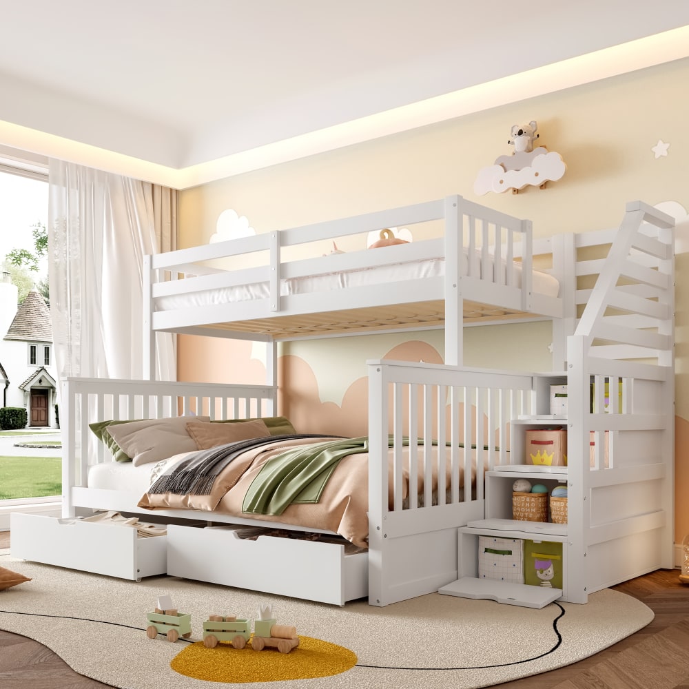Etagenbett mit Schubladen Weiß 90x200 cm 140x200 cm - Maisons Du