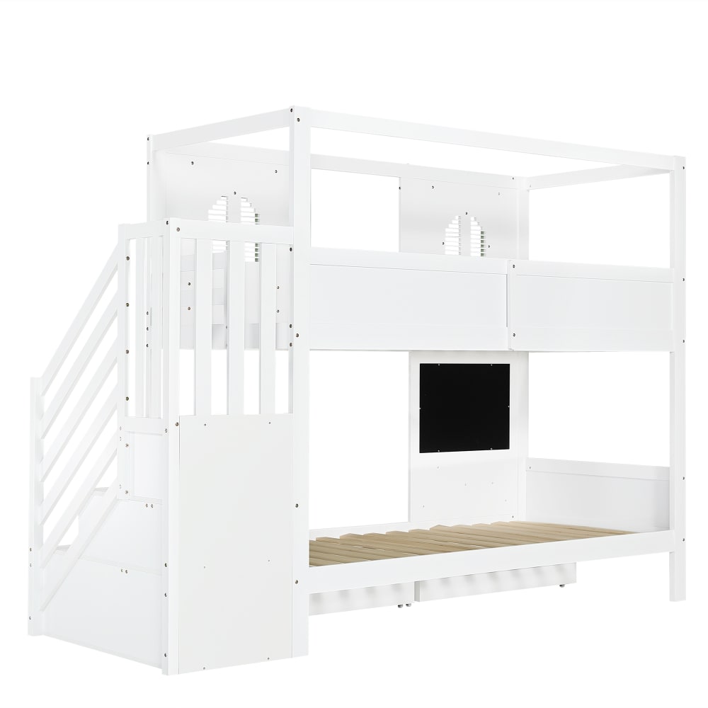 Lit superposé avec panneau perforé blanc vert 90x200 cm
