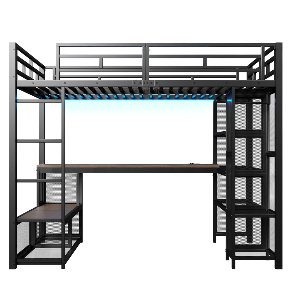 Hochbett aus Eisen Büro Kleiderschrank led Schwarz 140x200 cm -